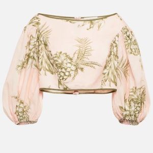 Zimmermann Blush and Olive Floral Crop Top